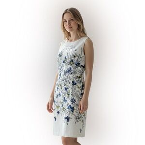 Talbots White and Blue Floral Midi Dress